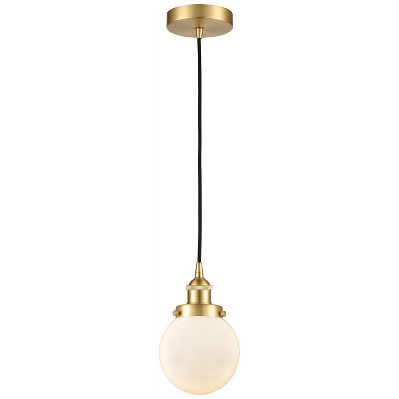 Image 1 Beacon 6" Satin Gold Mini Pendant w/ Matte White Shade