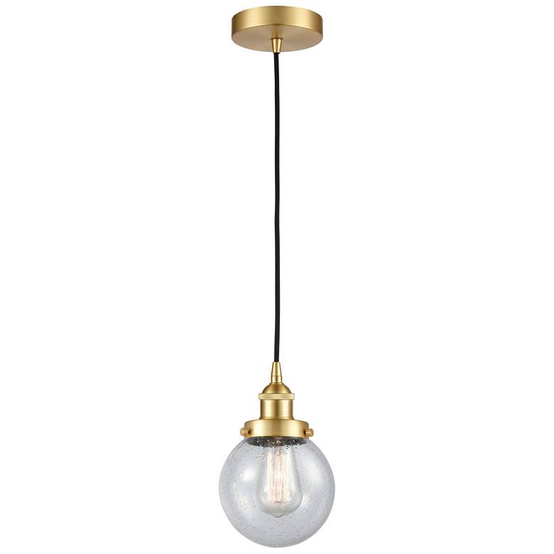 Image 1 Beacon 6" Satin Gold Mini Pendant w/ Seedy Shade