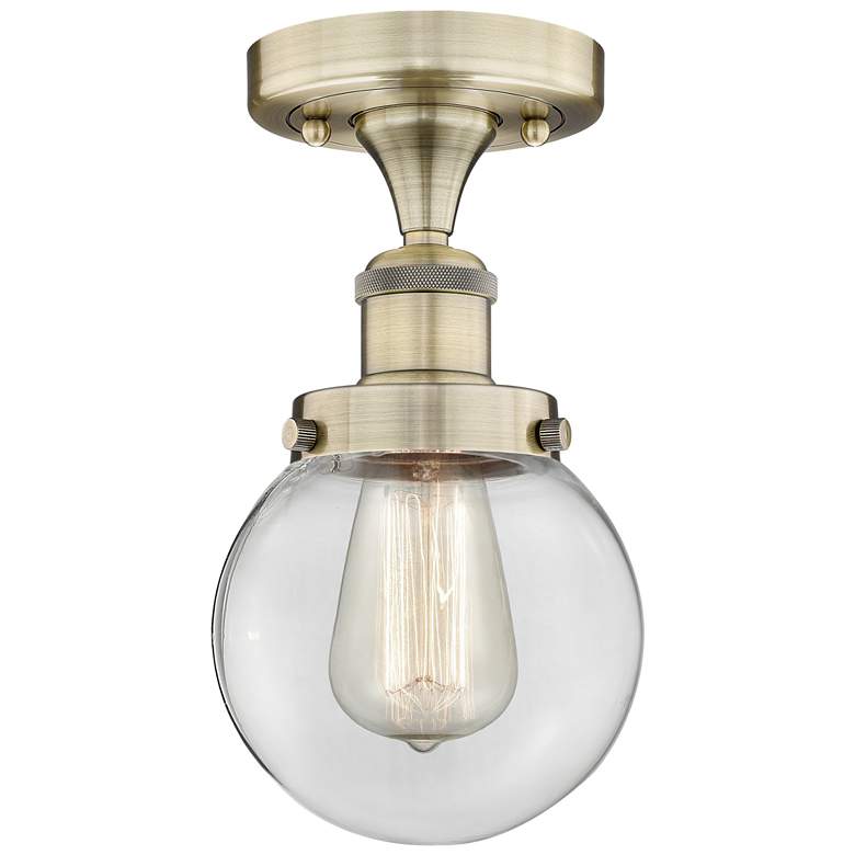 Image 1 Beacon 6" Wide Antique Brass Semi.Flush Mount With Clear Glass Shade