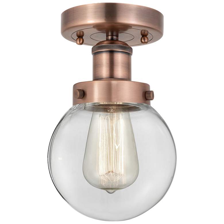 Image 1 Beacon 6" Wide Antique Copper Semi.Flush Mount With Clear Glass Shade