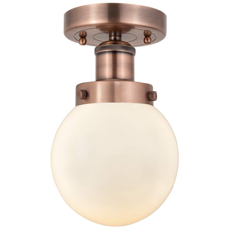 Image 1 Beacon 6" Wide Antique Copper Semi.Flush Mount With Matte White Glass