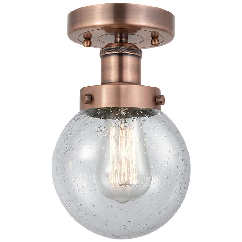 Image 1 Beacon 6" Wide Antique Copper Semi.Flush Mount With Seedy Glass Shade