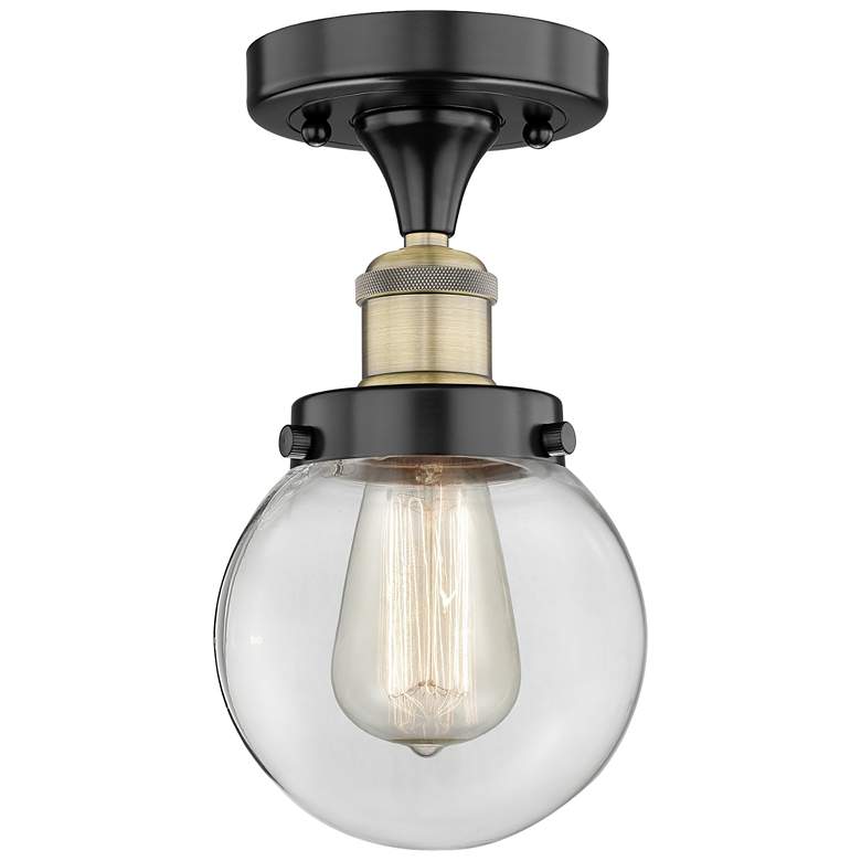 Image 1 Beacon 6" Wide Black Antique Brass Semi.Flush Mount With Clear Glass S