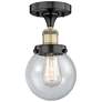 Beacon 6" Wide Black Antique Brass Semi.Flush Mount With Seedy Glass S