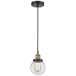 Beacon 6&quot; Wide Black Brass Corded Mini Pendant With Clear Shade