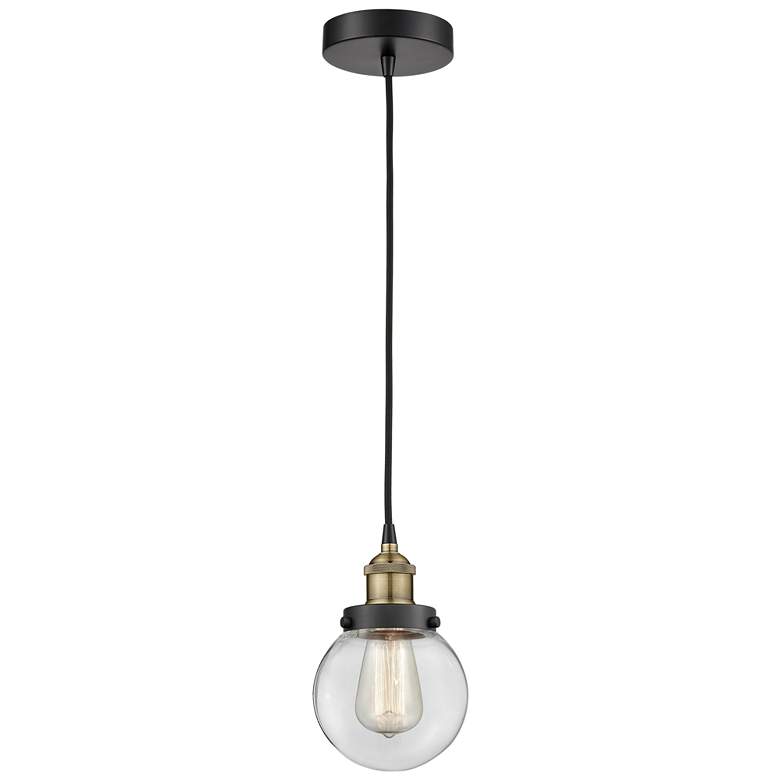 Image 1 Beacon 6" Wide Black Brass Corded Mini Pendant With Clear Shade