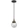 Beacon 6" Wide Black Brass Corded Mini Pendant With Seedy Shade