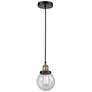 Beacon 6" Wide Black Brass Corded Mini Pendant With Seedy Shade