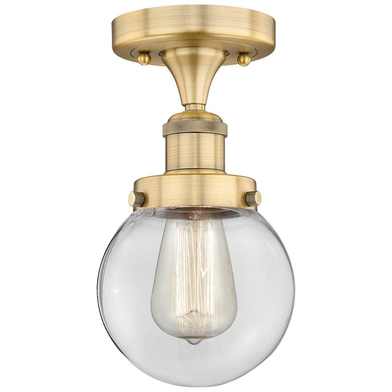 Image 1 Beacon 6" Wide Brushed Brass Semi.Flush Mount With Clear Glass Shade