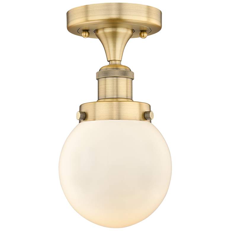 Image 1 Beacon 6" Wide Brushed Brass Semi.Flush Mount With Matte White Glass S