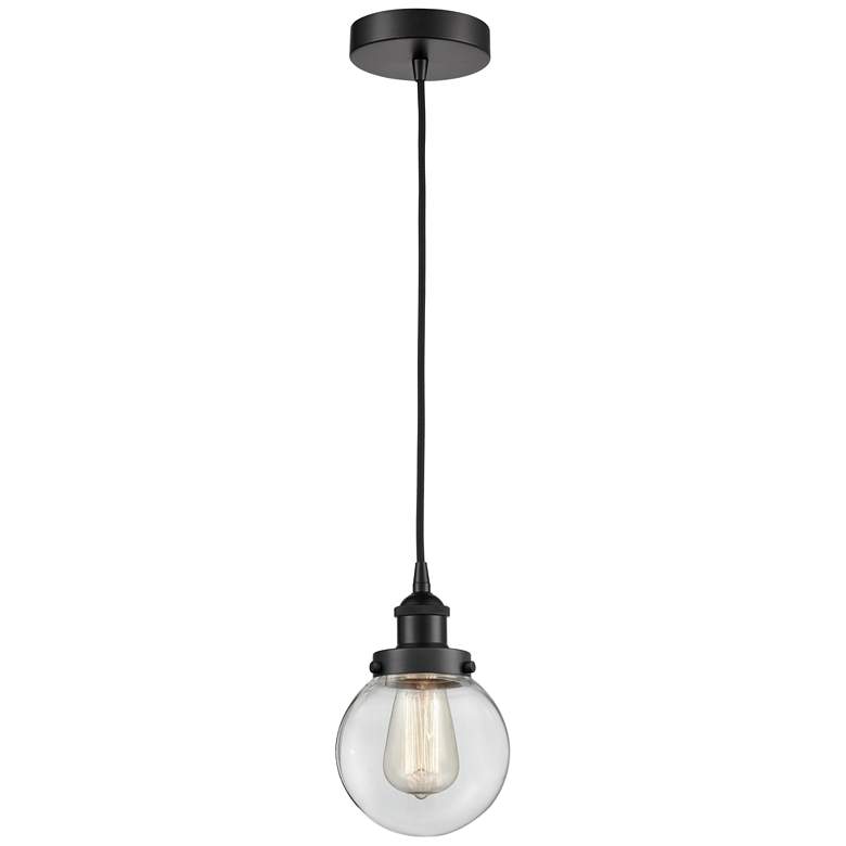 Image 1 Beacon 6" Wide Matte Black Mini Pendant w/ Clear Glass
