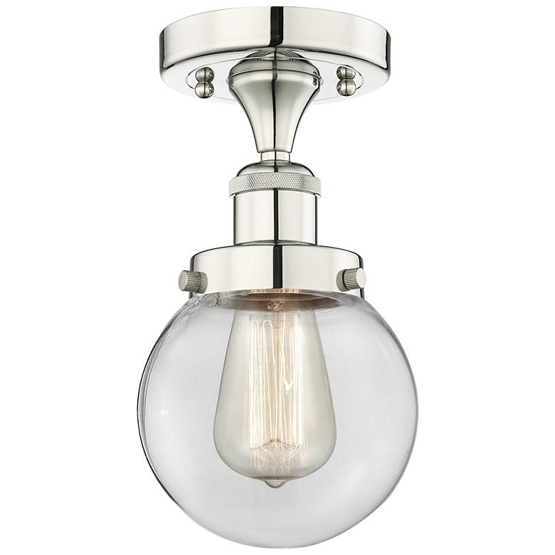 Image 1 Beacon 6 inch Wide Polished Nickel Semi.Flush Mount With Clear Glass Shade