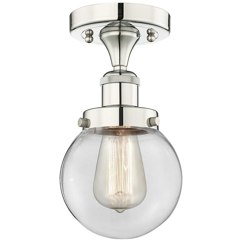 Image 1 Beacon 6" Wide Polished Nickel Semi.Flush Mount With Clear Glass Shade