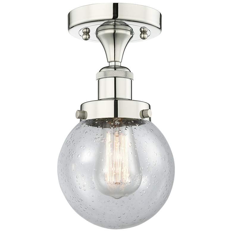 Image 1 Beacon 6" Wide Polished Nickel Semi.Flush Mount With Seedy Glass Shade