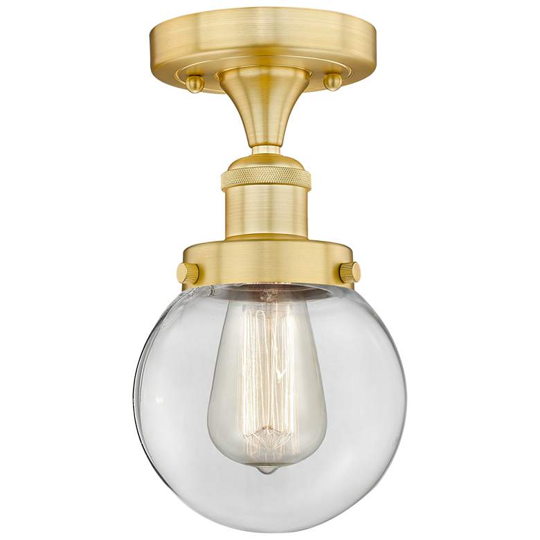 Image 1 Beacon 6" Wide Satin Gold Semi.Flush Mount With Clear Glass Shade