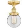Beacon 6" Wide Satin Gold Semi.Flush Mount With Clear Glass Shade