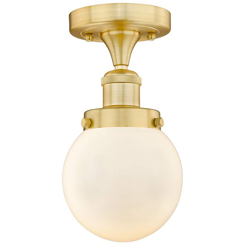 Image 1 Beacon 6" Wide Satin Gold Semi.Flush Mount With Matte White Glass Shad