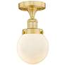Beacon 6" Wide Satin Gold Semi.Flush Mount With Matte White Glass Shad