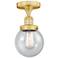 Beacon 6" Wide Satin Gold Semi.Flush Mount With Seedy Glass Shade