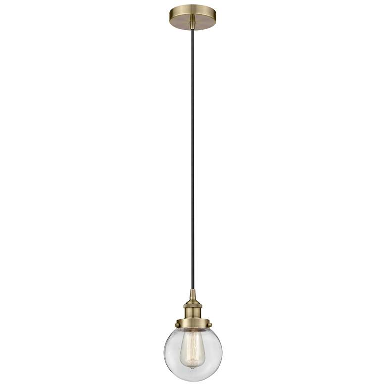 Image 1 Beacon 6"W Antique Brass Steel Mini Pendant w/ Clear Glass