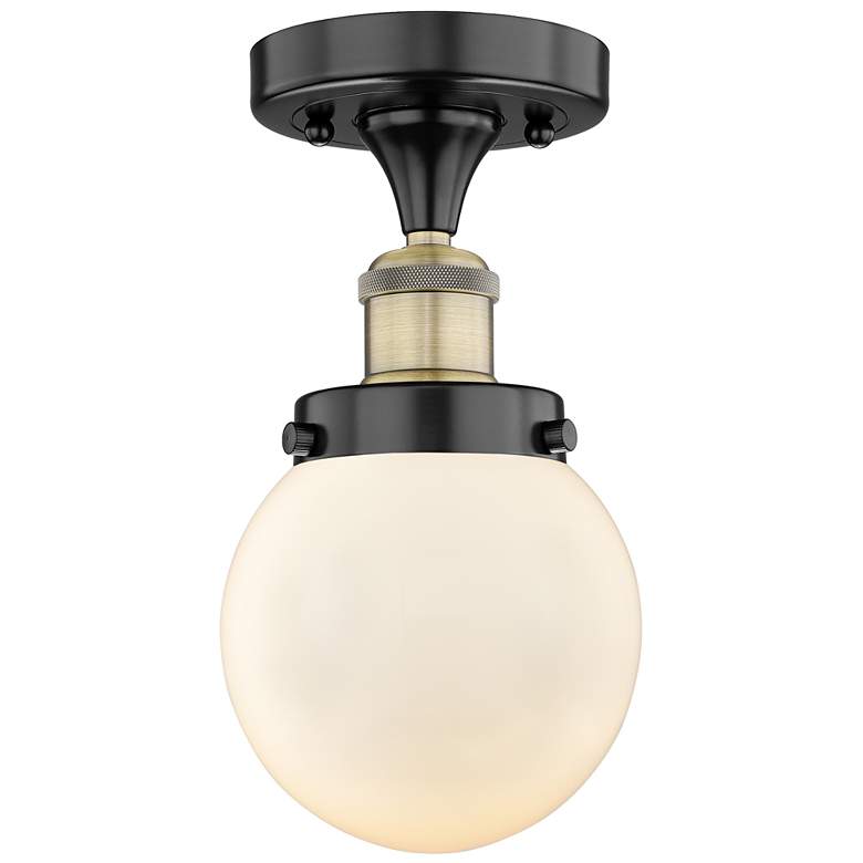 Image 1 Beacon 6"W Black Antique Brass Semi.Flush Mount w/ Matte White Glass S
