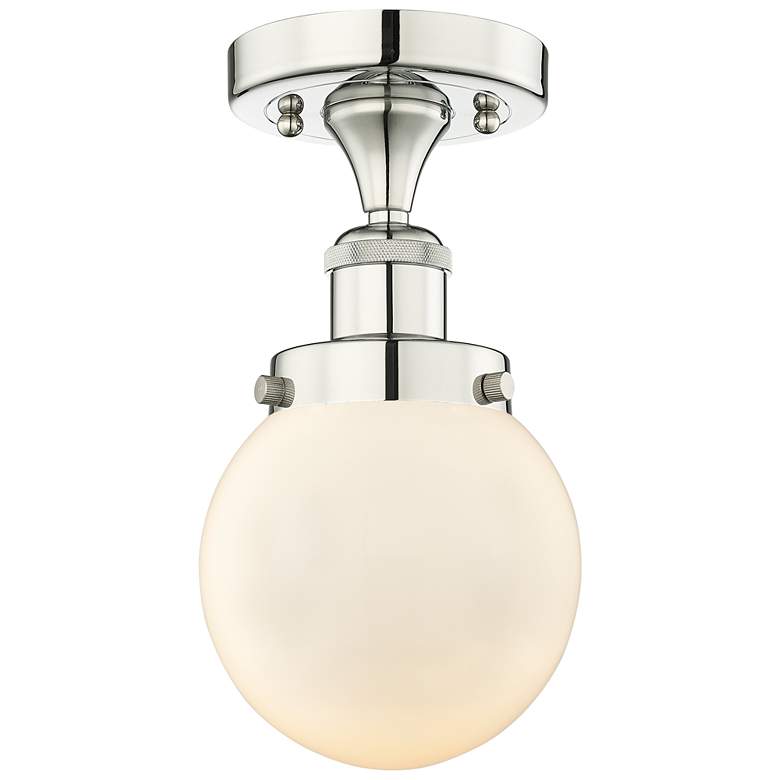 Image 1 Beacon 6"W Polished Nickel Semi.Flush Mount With Matte White Glass Sha