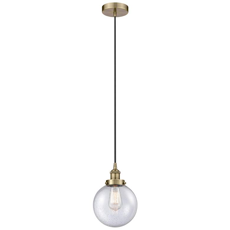 Image 1 Beacon 8" Antique Brass Mini Pendant w/ Seedy Shade