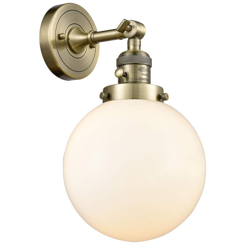 Image 1 Beacon 8" Antique Brass Sconce w/ Matte White Shade