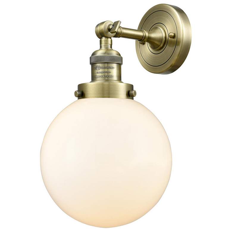 Image 1 Beacon 8" Antique Brass Sconce w/ Matte White Shade