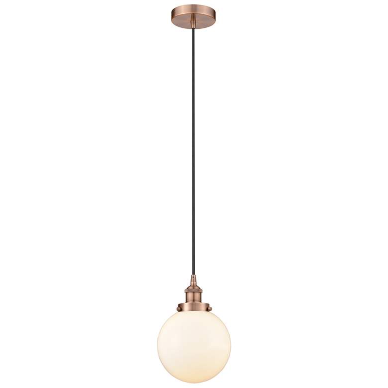 Image 1 Beacon 8" Antique Copper Mini Pendant w/ Matte White Shade