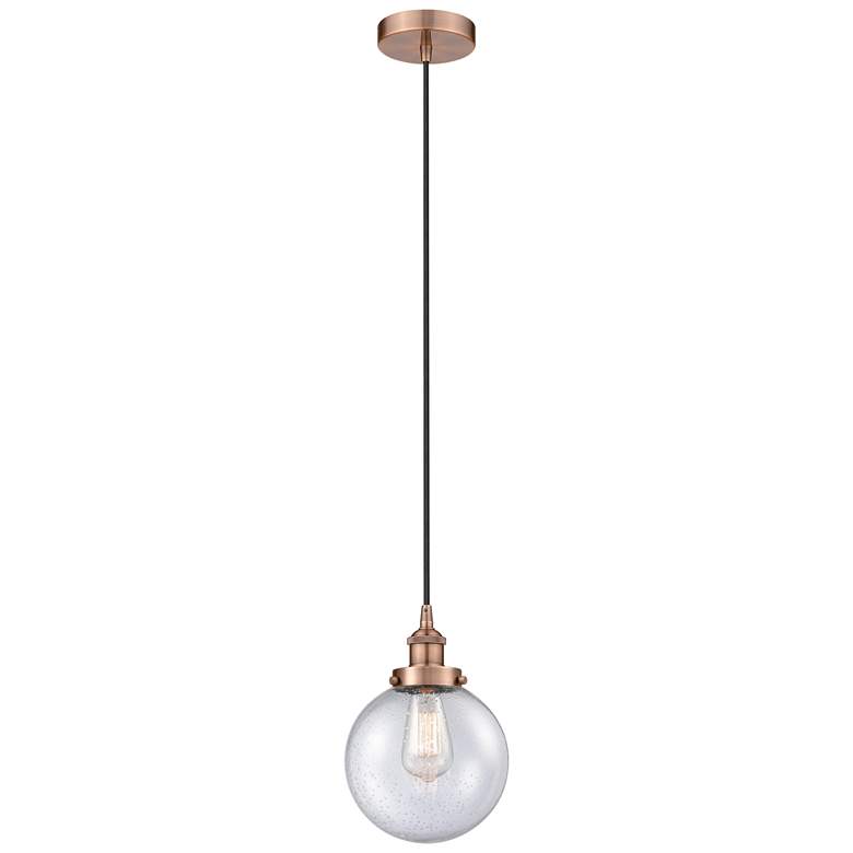 Image 1 Beacon 8" Antique Copper Mini Pendant w/ Seedy Shade