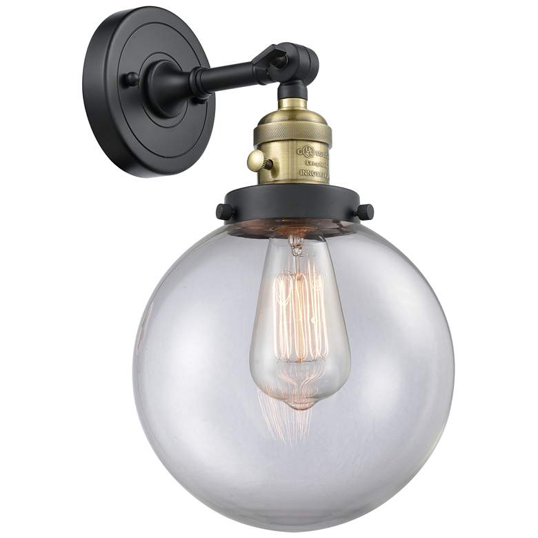 Image 1 Beacon 8" Black Antique Brass Sconce w/ Clear Shade