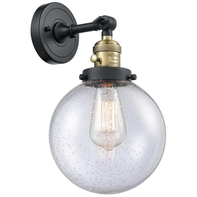 Image 1 Beacon 8" Black Antique Brass Sconce w/ Seedy Shade