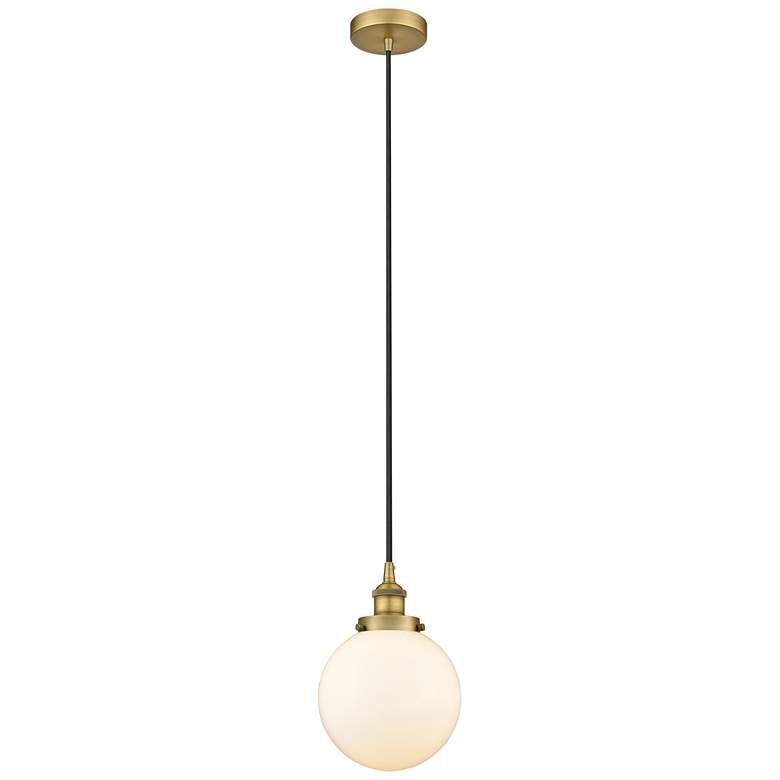 Image 1 Beacon 8" Brushed Brass Mini Pendant w/ Matte White Shade