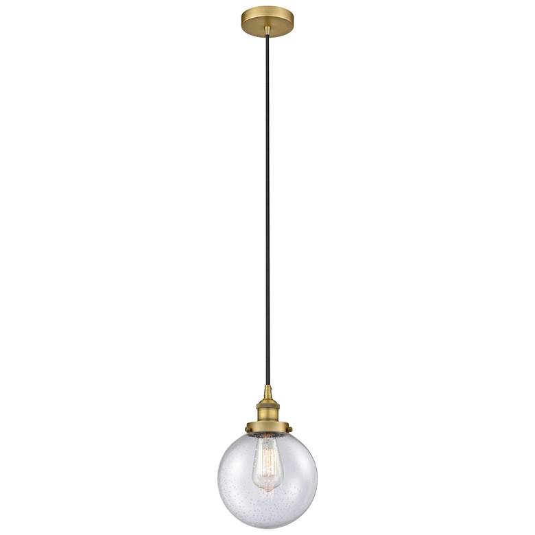 Image 1 Beacon 8" Brushed Brass Mini Pendant w/ Seedy Shade