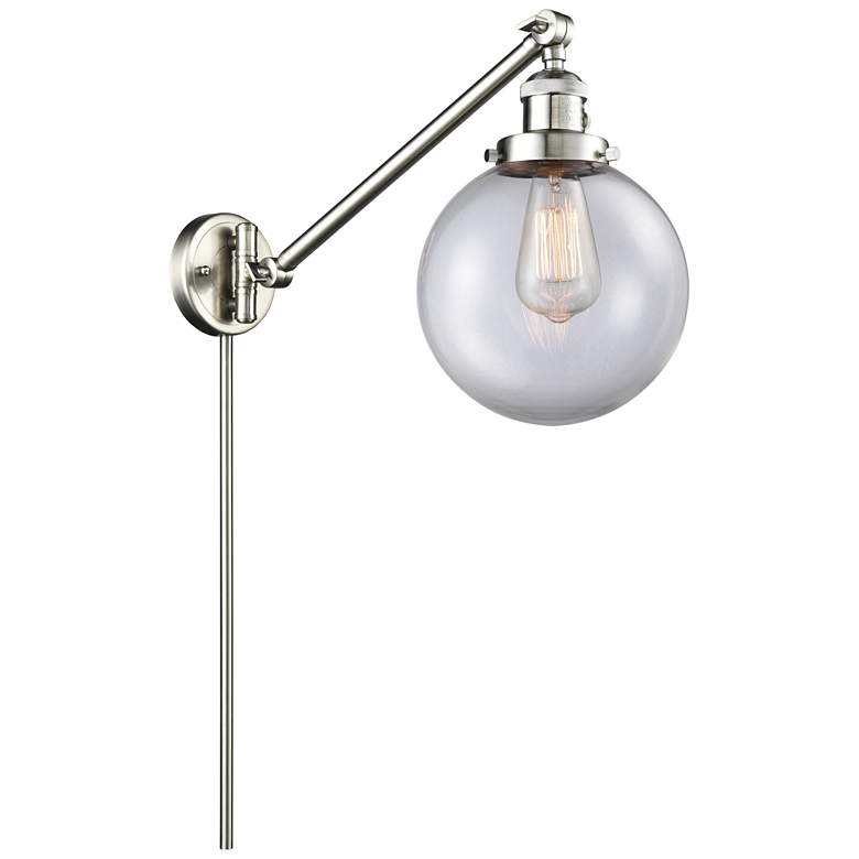 Image 1 Beacon 8" Brushed Satin Nickel LED Swing Arm With Clear Shade