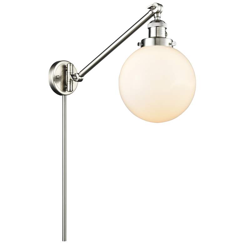 Image 1 Beacon 8" Brushed Satin Nickel LED Swing Arm With Matte White Shade