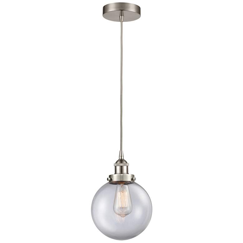 Image 1 Beacon 8" Brushed Satin Nickel Mini Pendant w/ Clear Shade