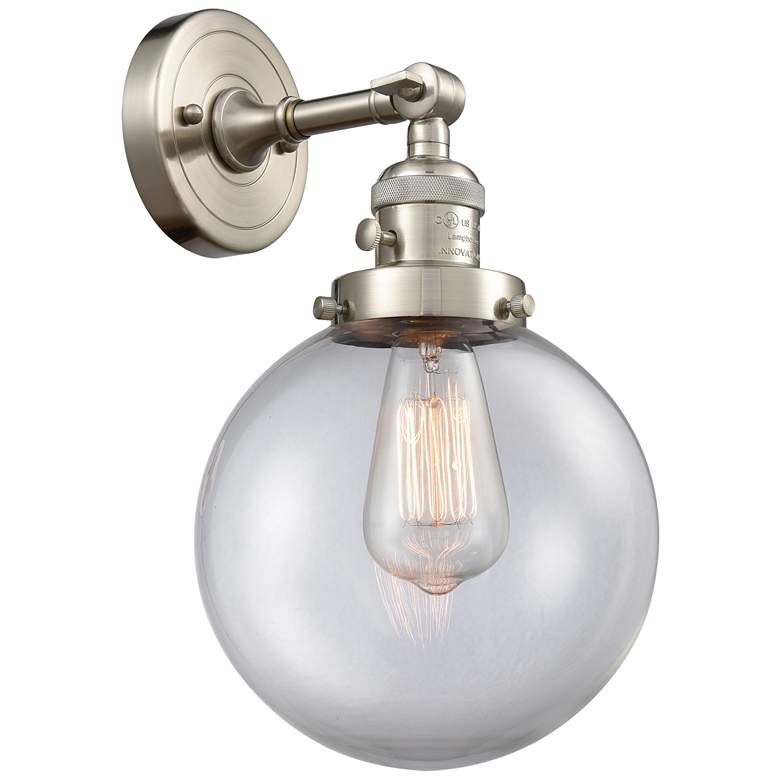 Image 1 Beacon 8" Brushed Satin Nickel Sconce w/ Clear Shade
