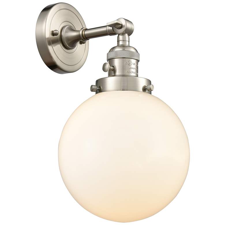 Image 1 Beacon 8" Brushed Satin Nickel Sconce w/ Matte White Shade