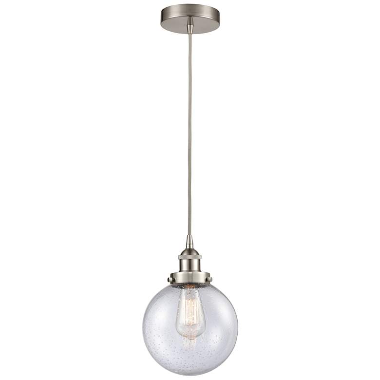 Image 1 Beacon 8" LED Mini Pendant - Brushed Satin Nickel - Seedy Shade