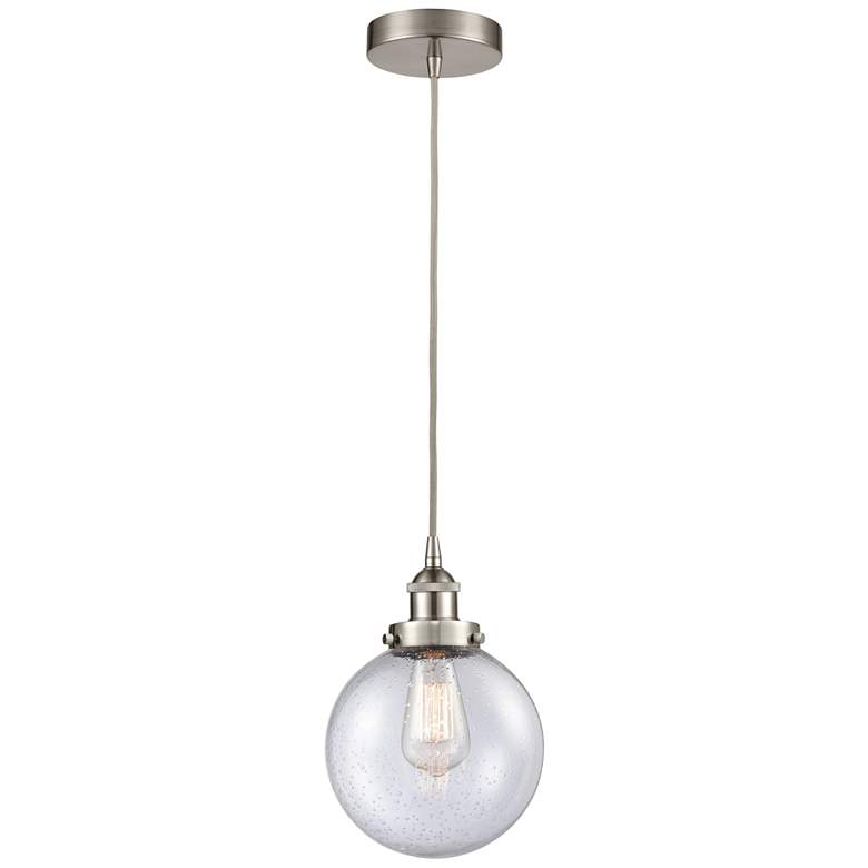 Image 1 Beacon 8 inch LED Mini Pendant - Brushed Satin Nickel - Seedy Shade