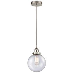 Beacon 8" LED Mini Pendant - Brushed Satin Nickel - Seedy Shade
