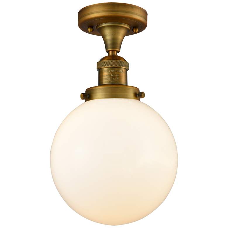 Image 1 Beacon 8" LED Semi-Flush Mount - Brushed Brass - Matte White Shade