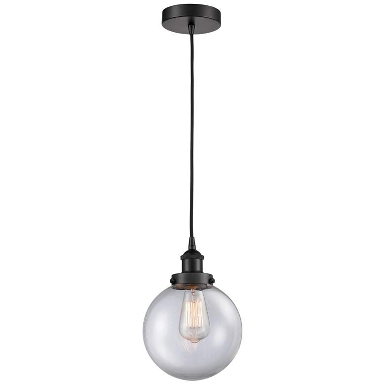 Image 1 Beacon 8" Matte Black Mini Pendant w/ Clear Shade