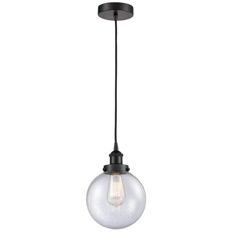 Image 1 Beacon 8" Matte Black Mini Pendant w/ Seedy Shade