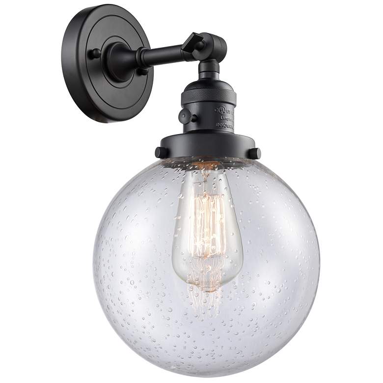 Image 1 Beacon 8" Matte Black Sconce w/ Seedy Shade