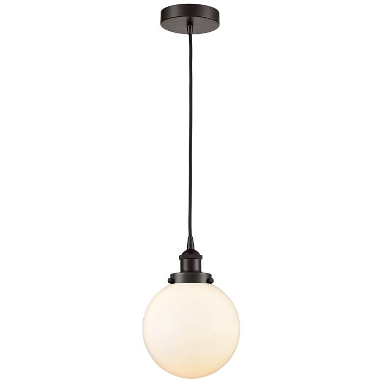 Image 1 Beacon 8" Oil Rubbed Bronze Mini Pendant w/ Matte White Shade