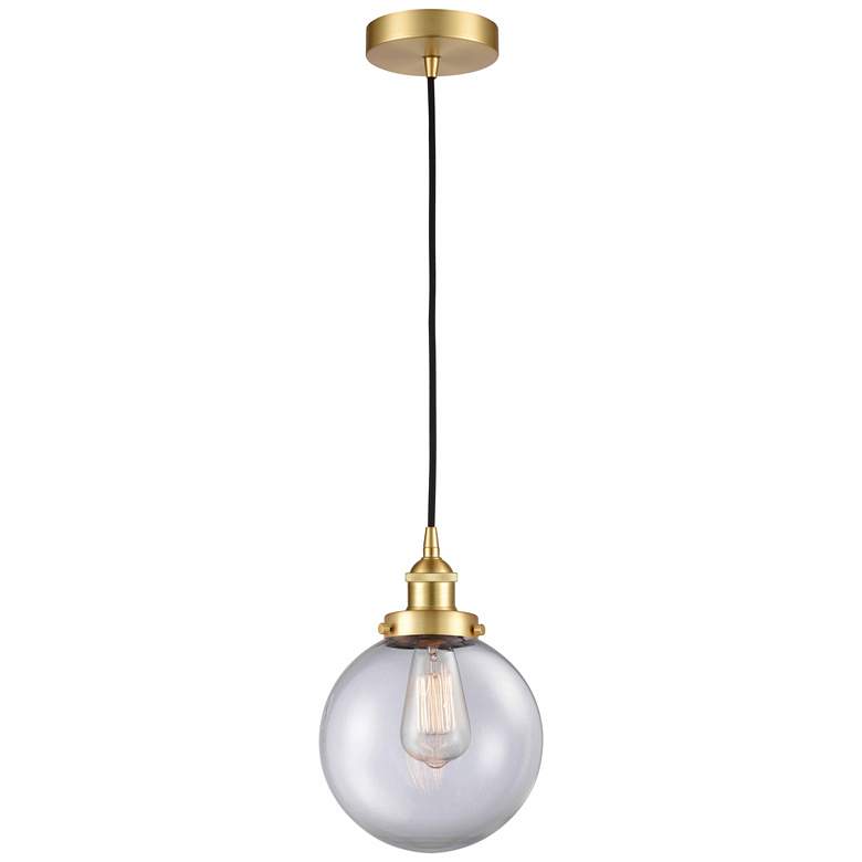 Image 1 Beacon 8" Satin Gold Mini Pendant w/ Clear Shade