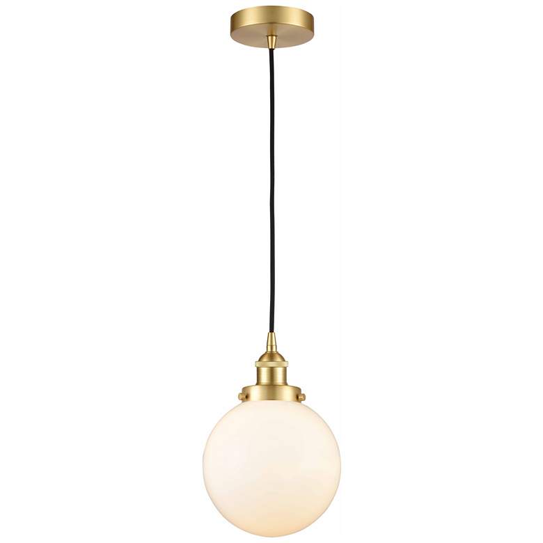Image 1 Beacon 8" Satin Gold Mini Pendant w/ Matte White Shade